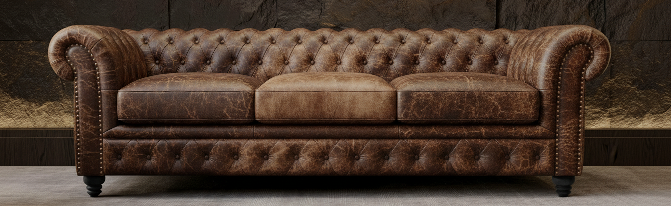 Leather sofa before repair - cracks and stain buildup